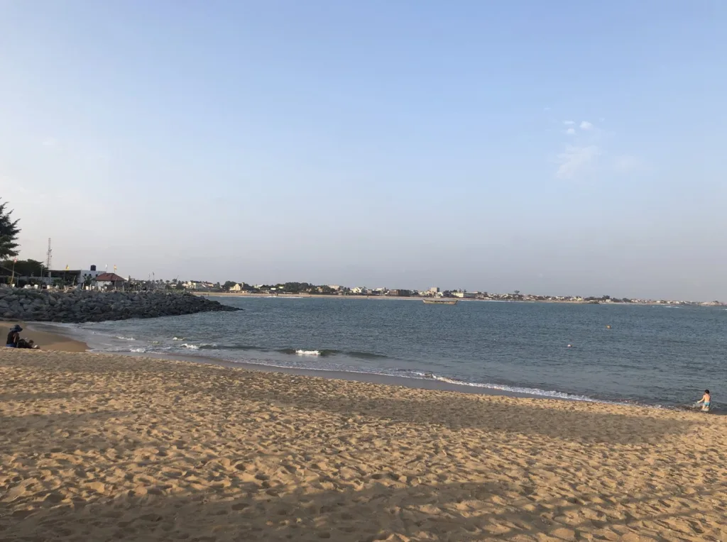 A beach on a sunny day.